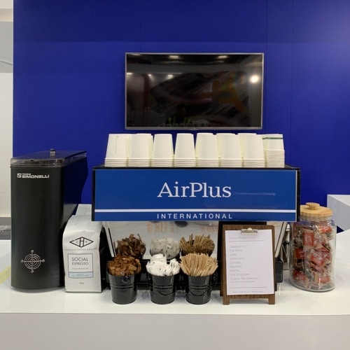 Custom branded mobile coffee bar and machine for an event